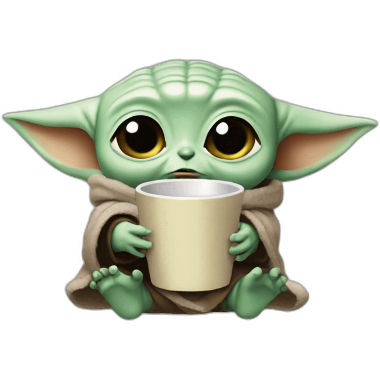 Baby yoda holding cup while crying emoji