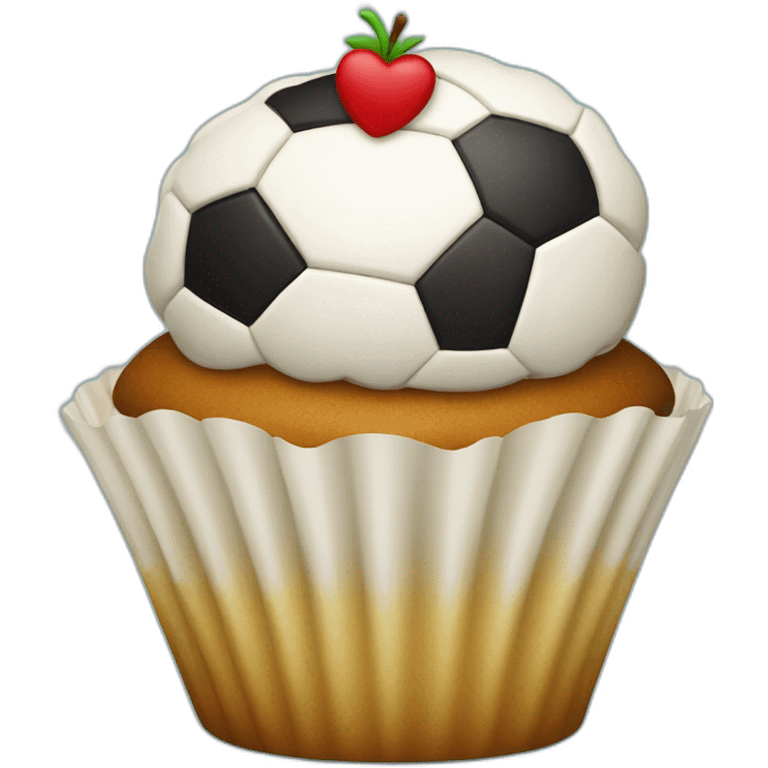 Happy cupcake with a soccer ball as icing  emoji