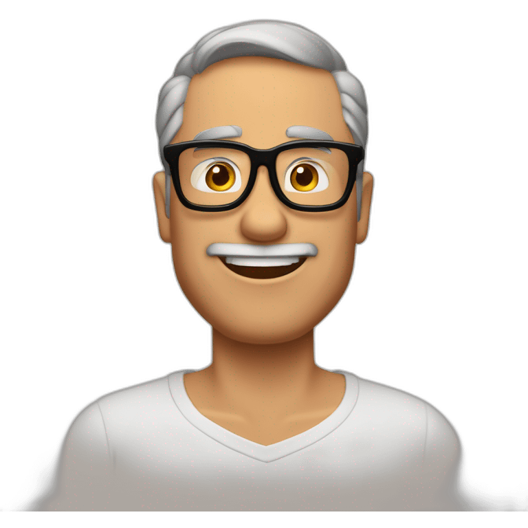 Imagen al estilo Disney Pixar de hombre de 55 años, pelo  canoso, gafas, sin afeitar y complexión fuerte emoji