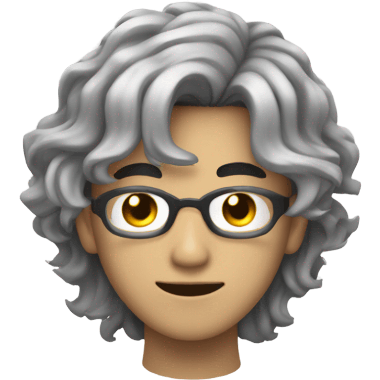 young asian cyberpunk man with gray hair black eyes wavy hair emoji