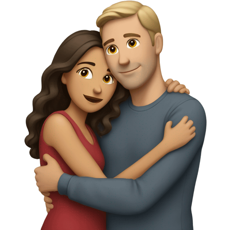 White man an hispanic woman hug each other emoji