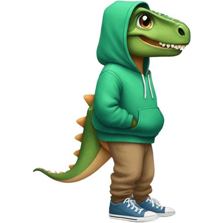 Dinosaur wearing shoes with a hoodie and pants emoji