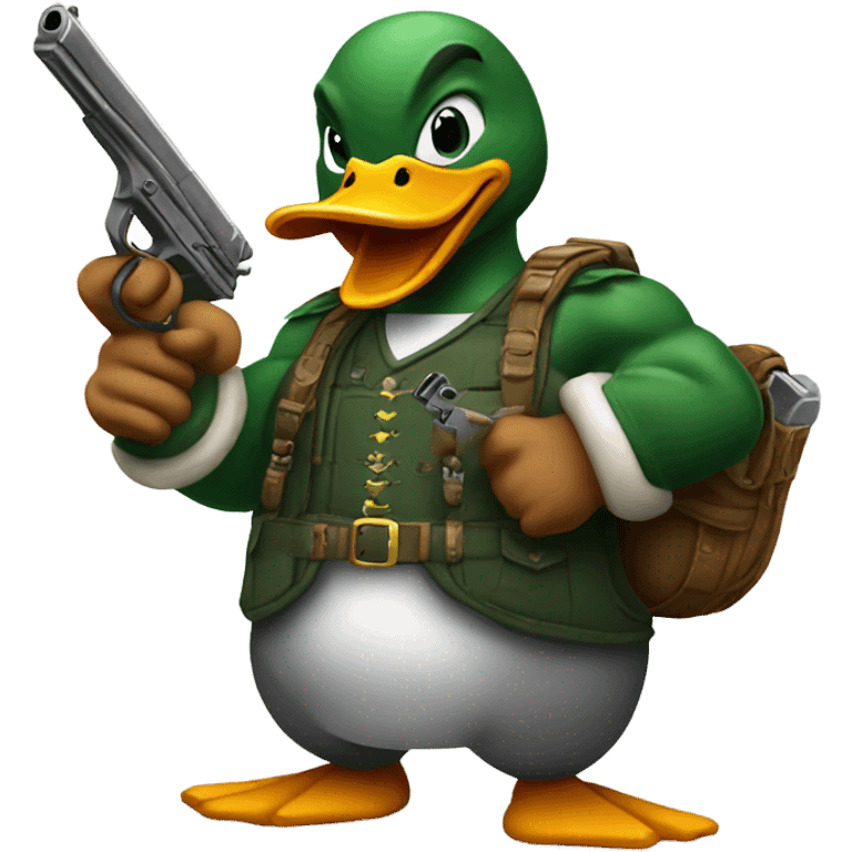 Duck has muscles with a gun emoji