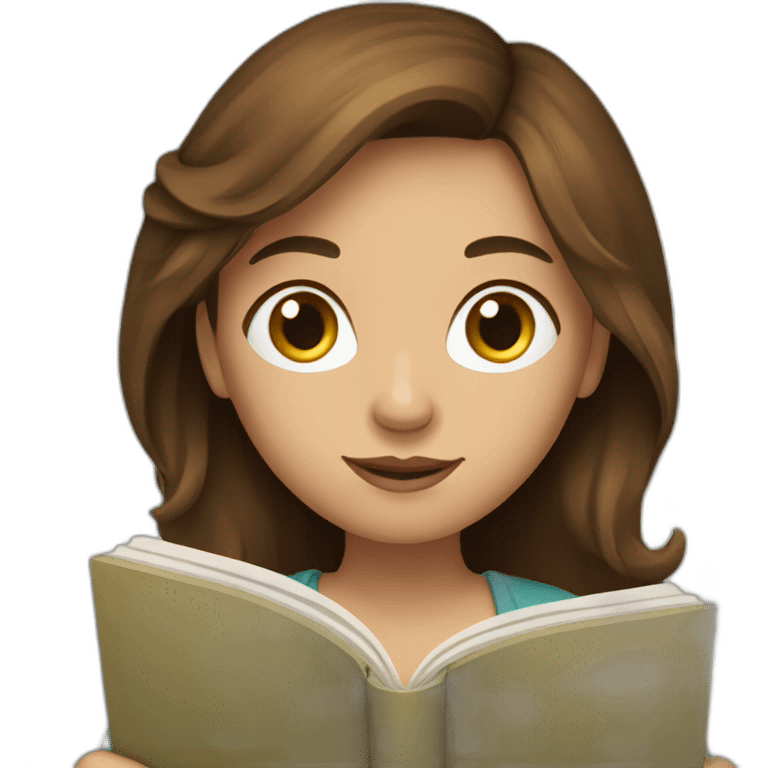 Brown haired girl with a book emoji