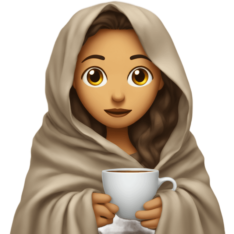 girl inside a blanket sipping coffee eyes closed emoji