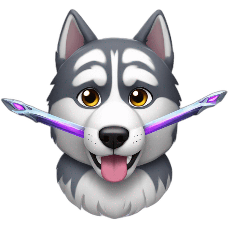 Husky with  2  litgh sabers   emoji