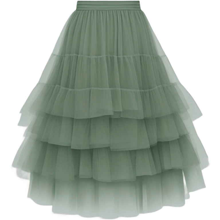 Long Sage Green tiered tulle skirt, isolated emoji