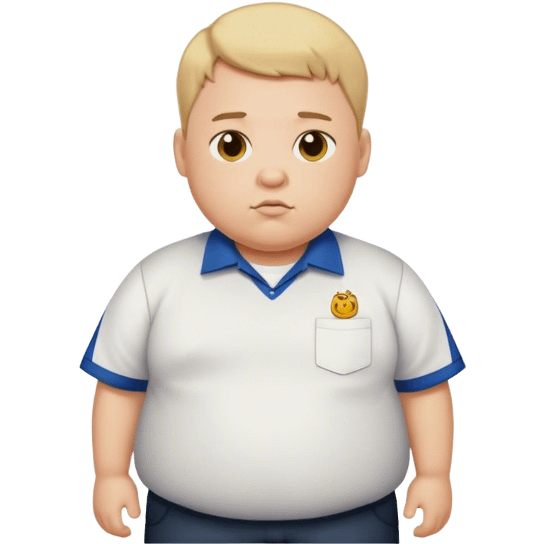 A fat boy with school shirt and his hair is short  emoji