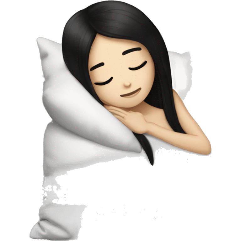 white girl with straight black hair laying down on a pillow emoji