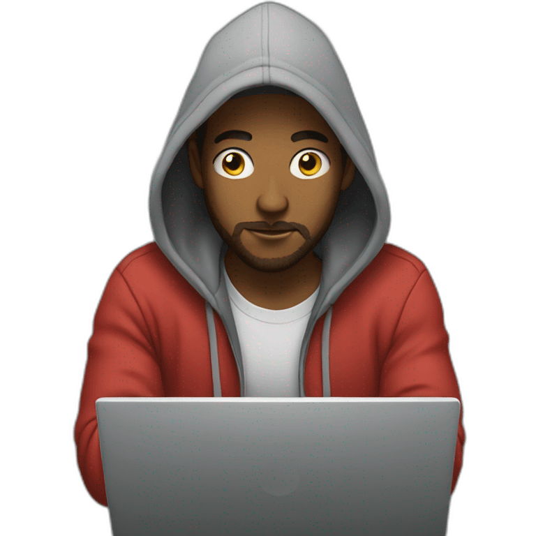 guy with hoodie typing infront of laptop no beard emoji