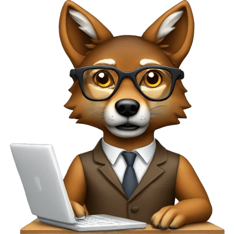 Red wolf with glasses and a desk computer emoji