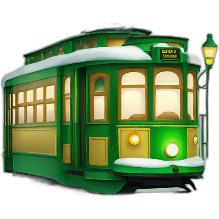 christmas light decorated green tram emoji