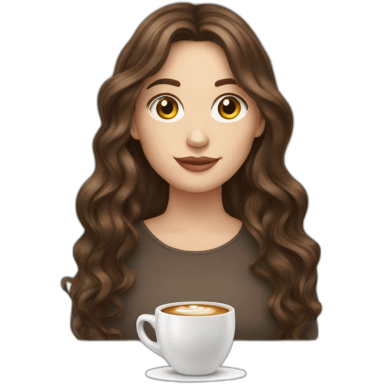 wavy hair brunette white girl with coffee emoji