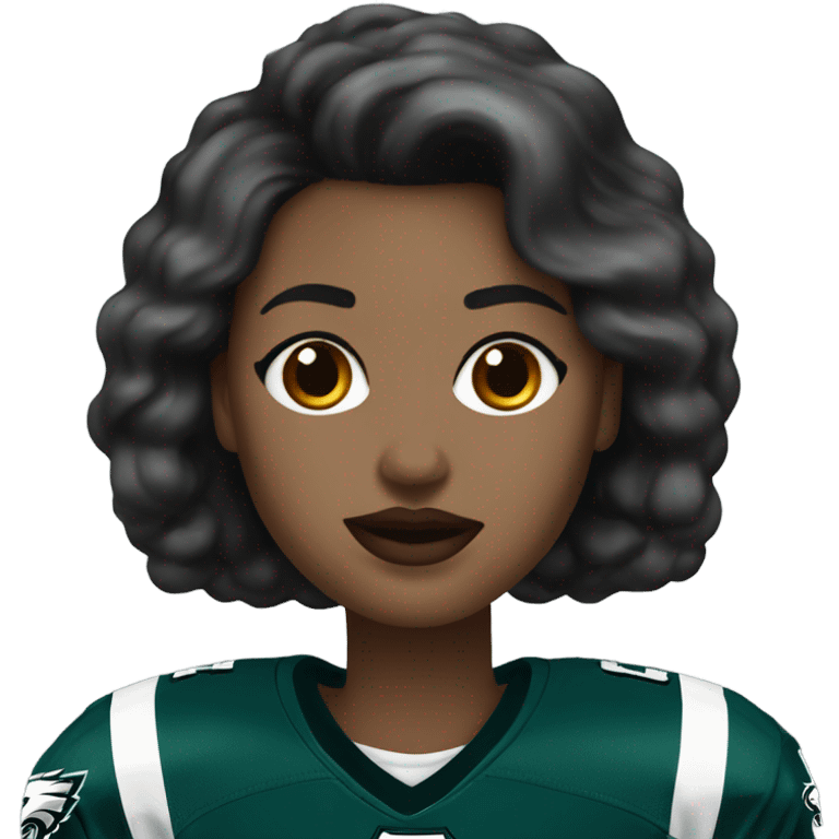  White female dark hair red lips wearing Philadelphia Eagles jersey emoji