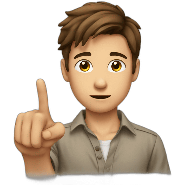 boy with brown hair, in shirt, point the finger emoji