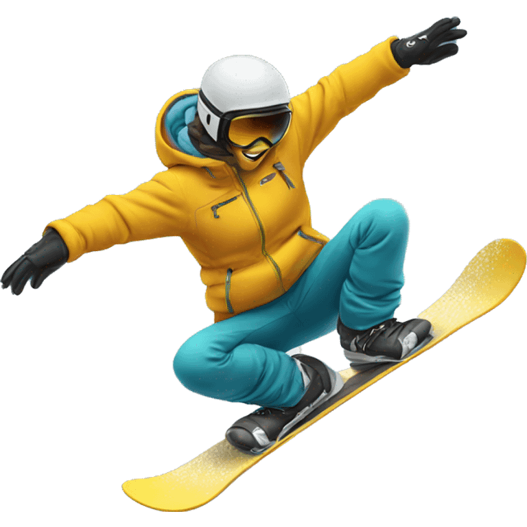 A snowboarder, doing tail grab in the sky emoji