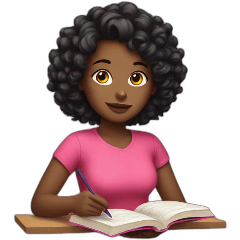 colorful girl with black, shoulder length, curly hair reading a book emoji