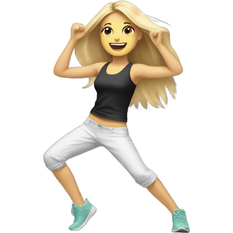 Blond Girl with long straight hair dancing Zumba emoji