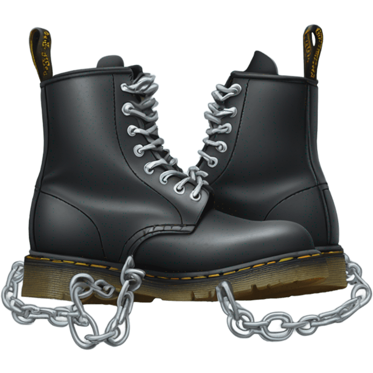 A scuffed-up pair of Doc Martens with dangling silver chains. emoji