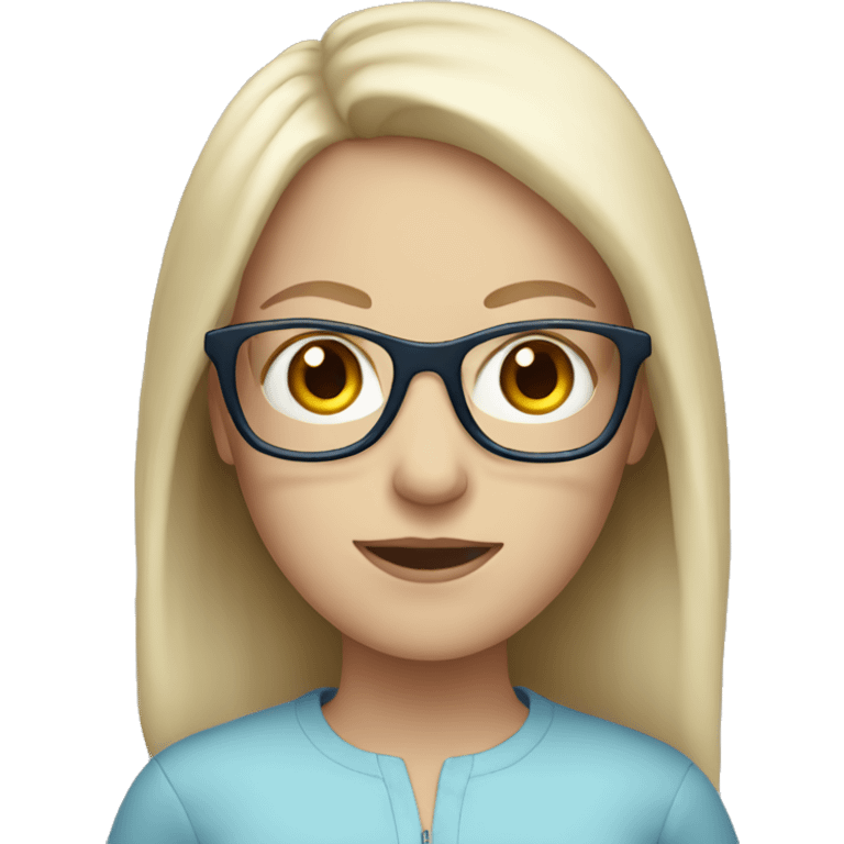 White woman with blue eyes and glasses emoji