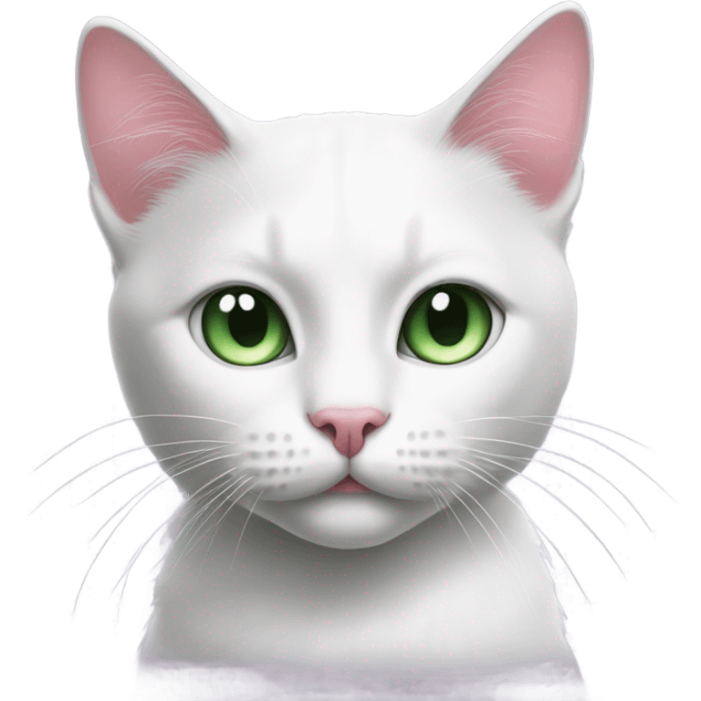 Black and white cat with green eyes and pink nose emoji