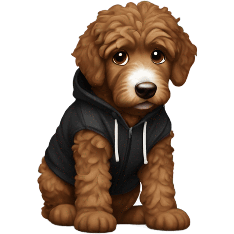 Brown Aussie doodle in a black hoodie emoji