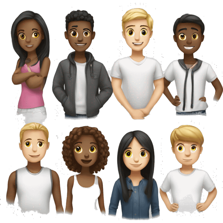 a group of white color teenagers, 2 boys and 4 girls emoji