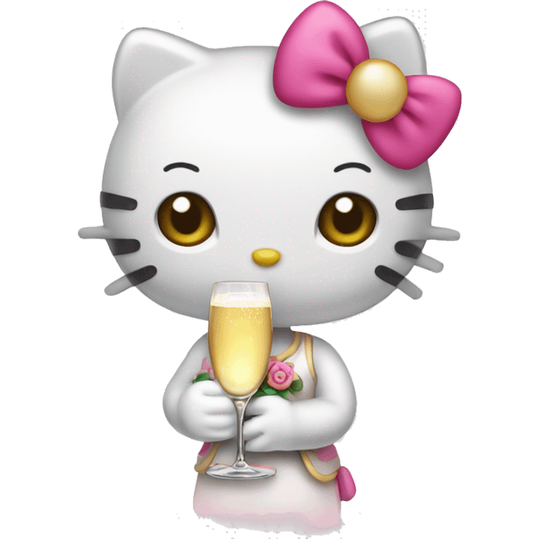 Hello kitty holding a glass of champagne  emoji