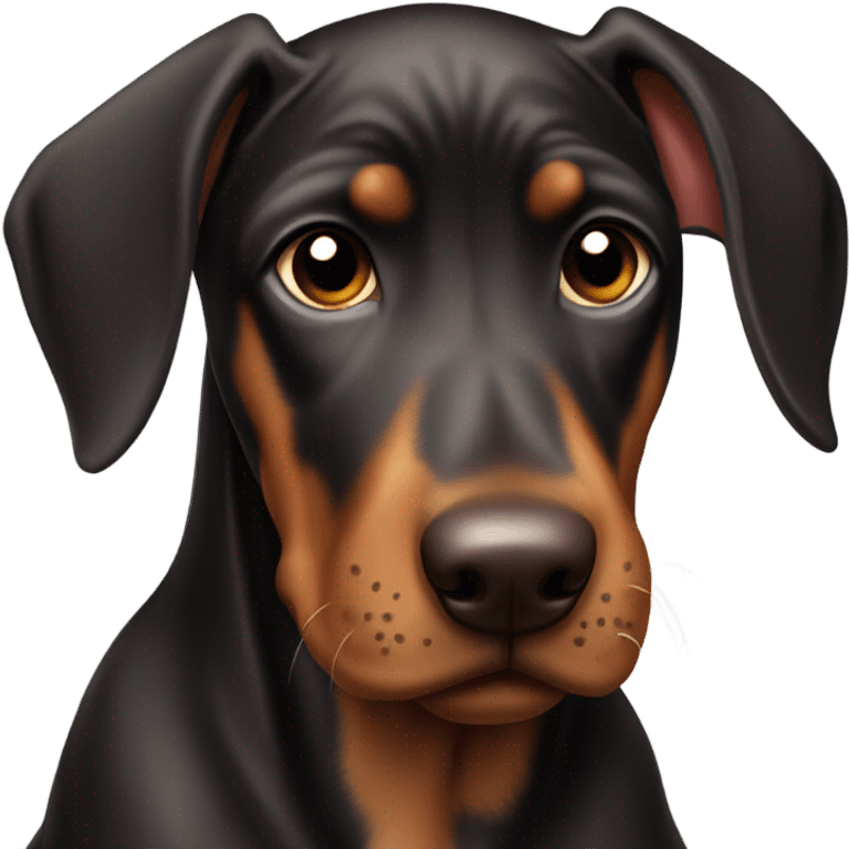 Doberman puppy with clipped ears and big sad eyes emoji