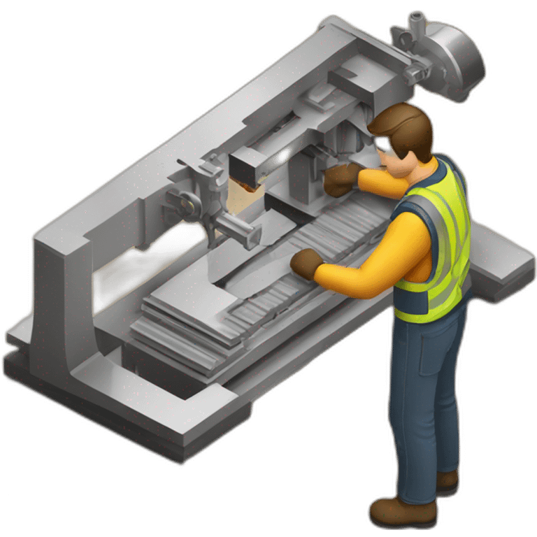 isometric fabricator working in creative workshop cnc machine woodshop metalshop industrial  emoji