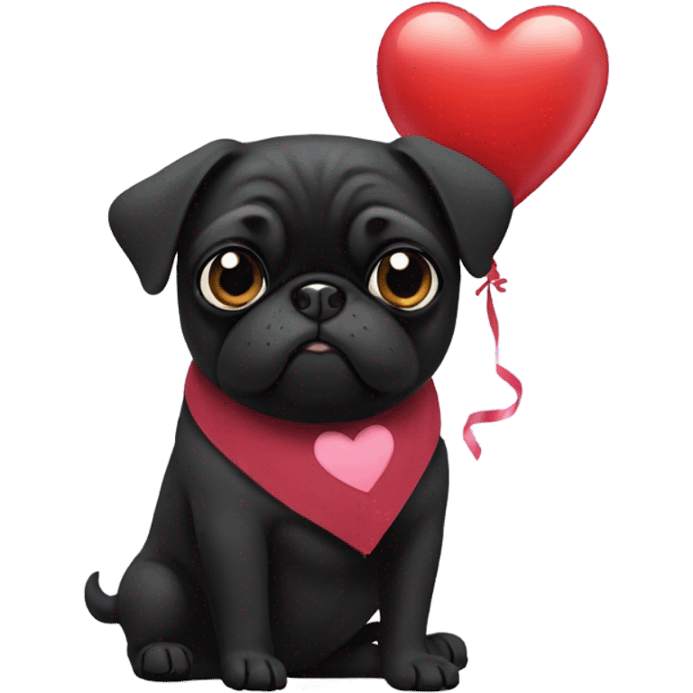 Black pug with a heart balloon emoji