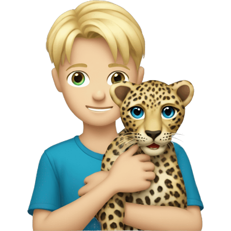 blue eye blonde boy holding stuffed leopard  emoji