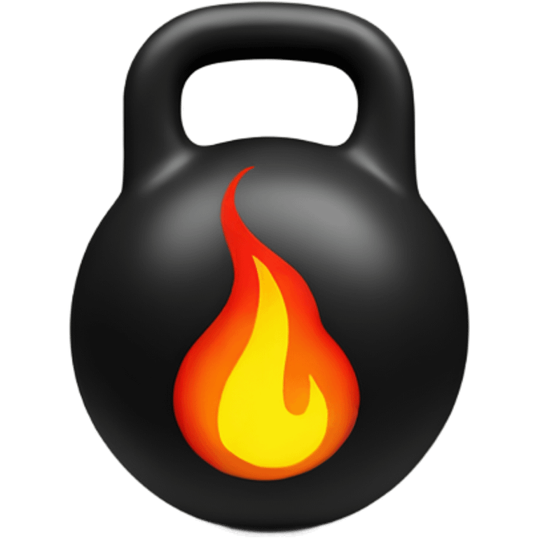 Black kettleball with red, orange, and yellow flame behind it emoji