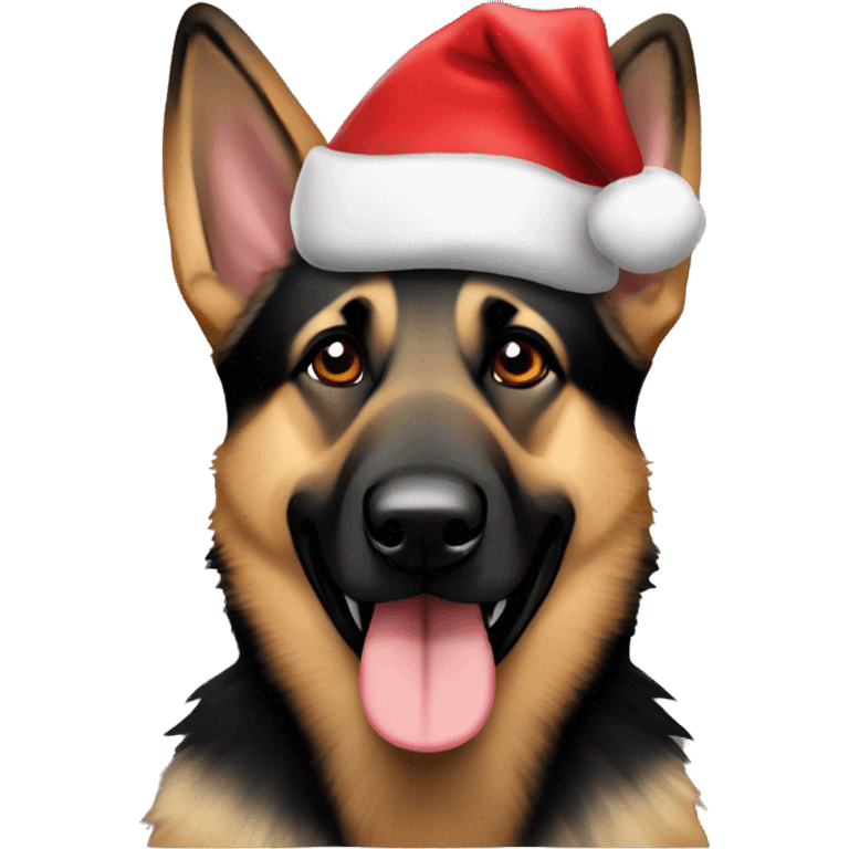 Ammo German shepherd dog wearing Santa hat emoji