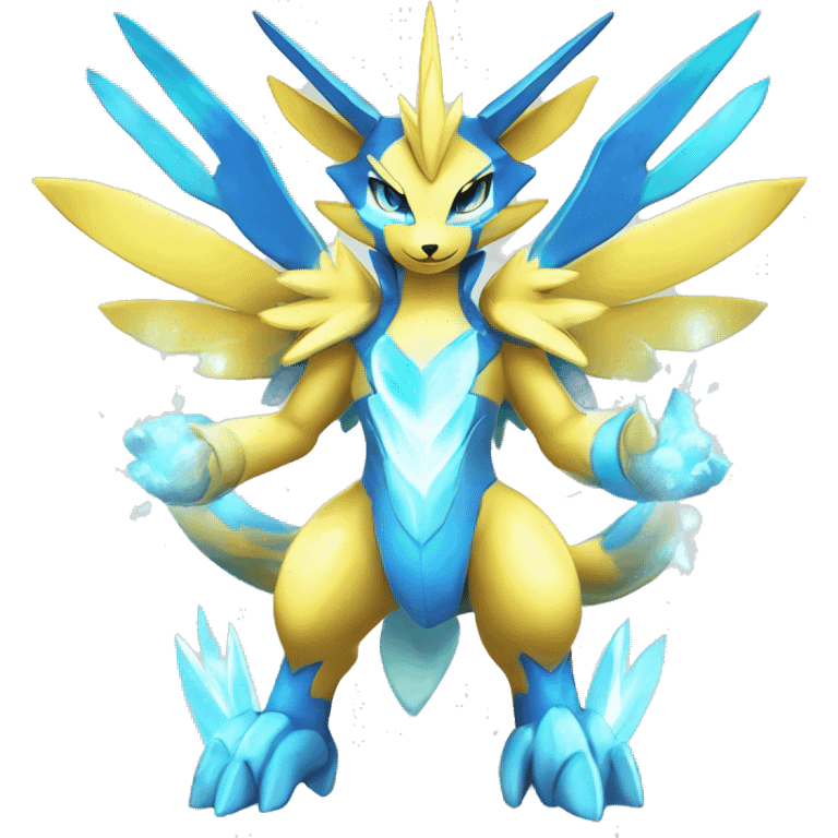 Celestial Powerful Sparkle-Crystallic Colorful Vibrant Colors Flying Advanced Zeraora-Aurorus-Fakémon-Legendary-Pokémon-Creature Full Body emoji