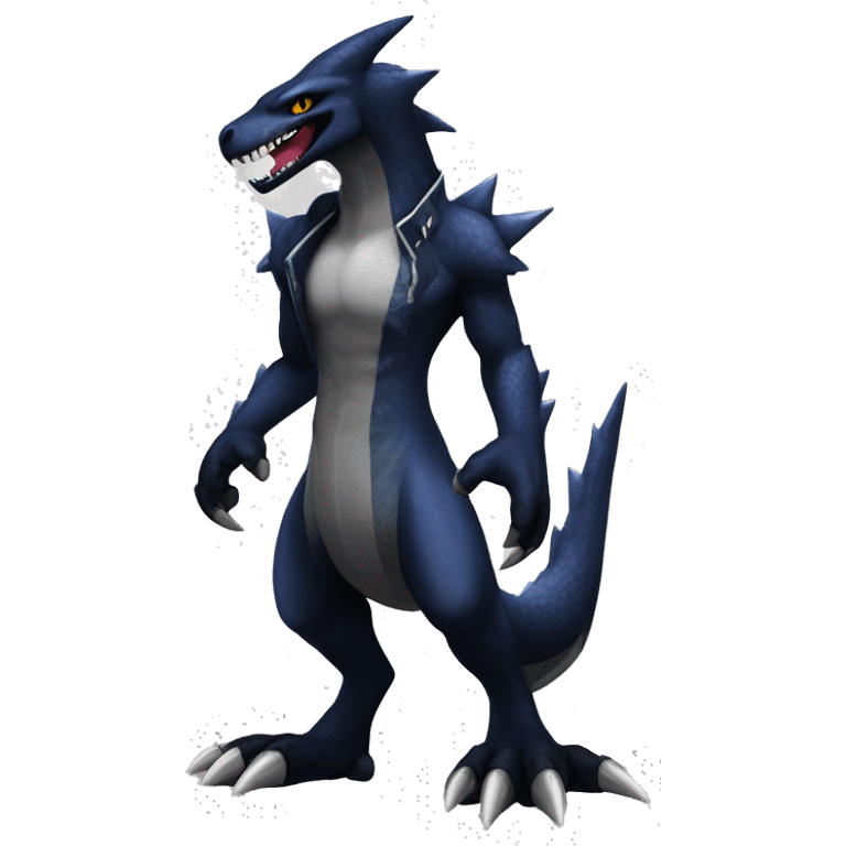 Black Cool Edgy Nargacuga-Garchomp-Sergal Fakémon with Edgy markings,  full body emoji