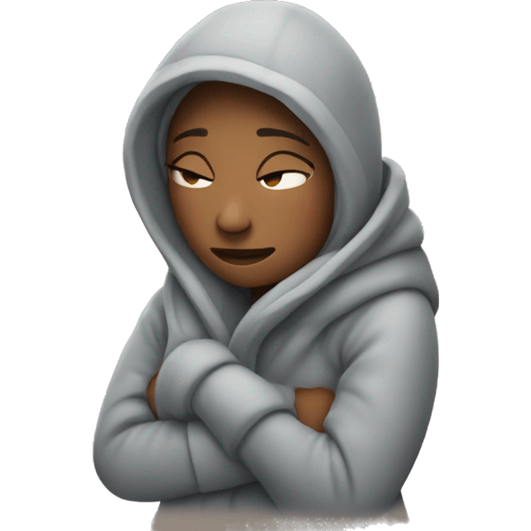 women who is very cold hugging herself to warm emoji