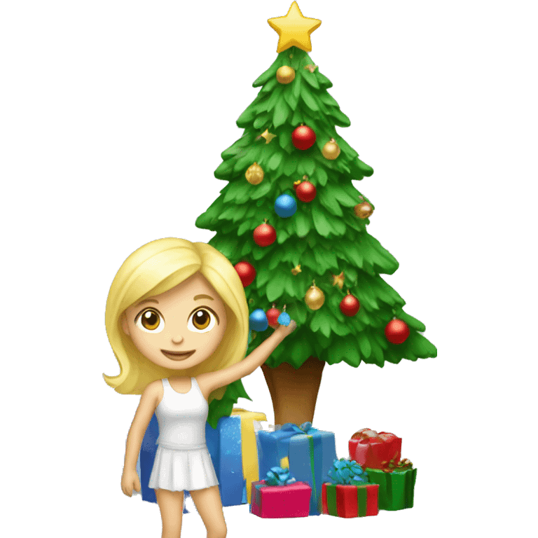 Blond Girl decorating a Christmas tree emoji