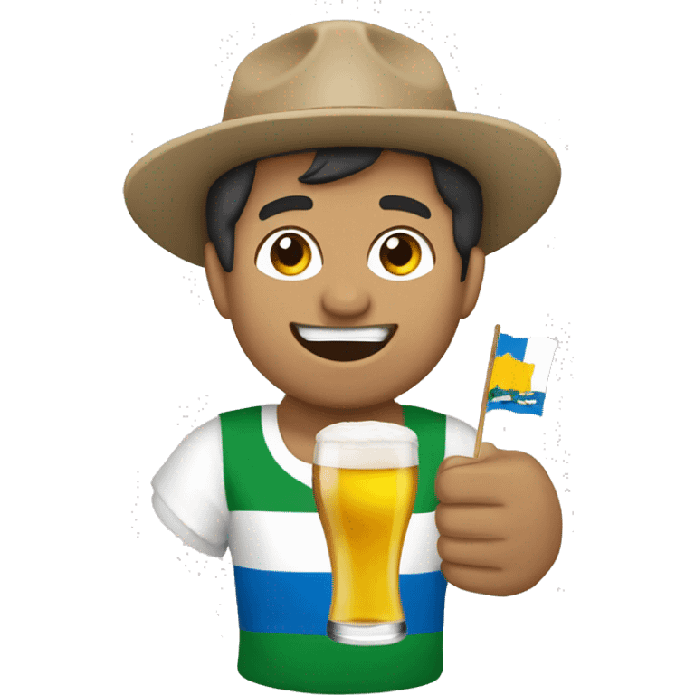 borracho con una cerveza en la mano y la bandera de Uruguay emoji