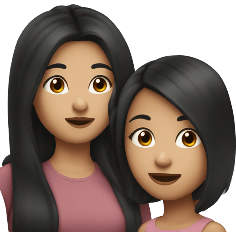 Girl with long black hair kissing girl with short brown hair emoji