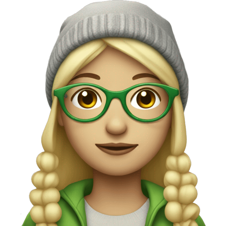 Blonde girl in frog beanie with circlular glasses  emoji