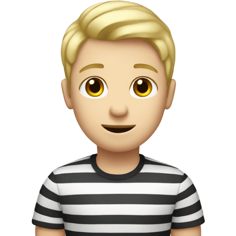 A blond boy with a dark moustache and short hair with a stripe shirt  emoji