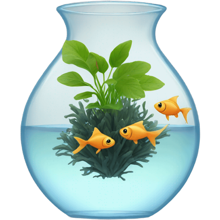 fishes in a clear vase with plant roots emoji