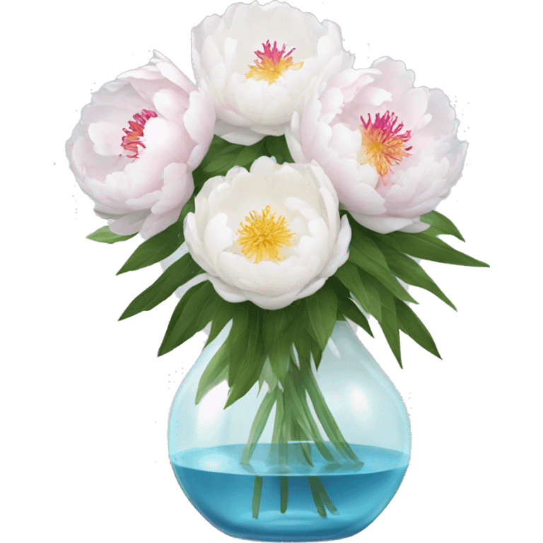 white daliha and peony flowers in glass vase  emoji