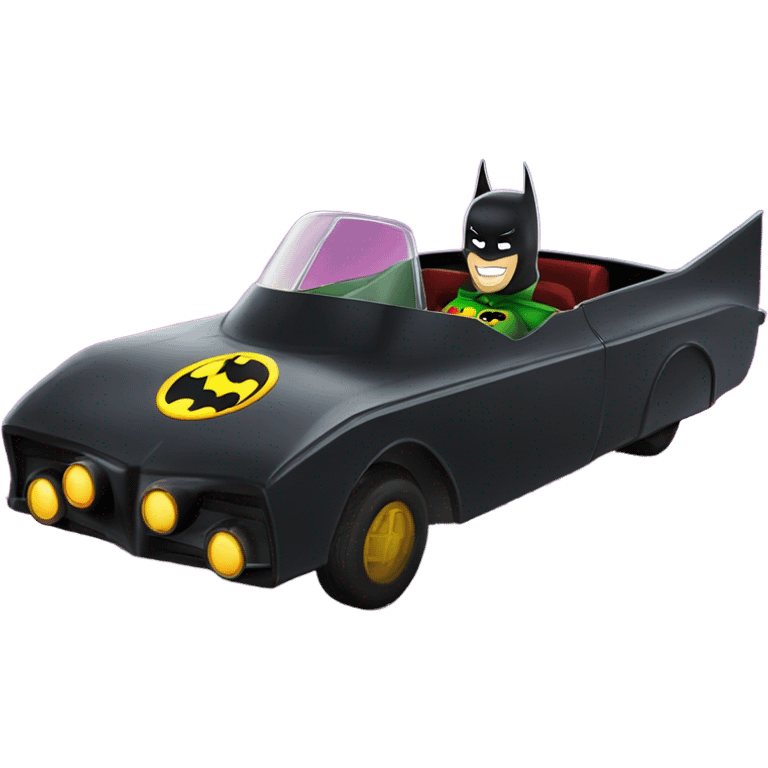 Robin from Batman and Robin dancing next to Batman in the Batmobile emoji