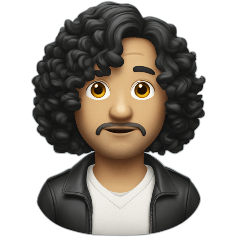 tim robinson with shoulder length curly black hair, wide triangular shape emoji