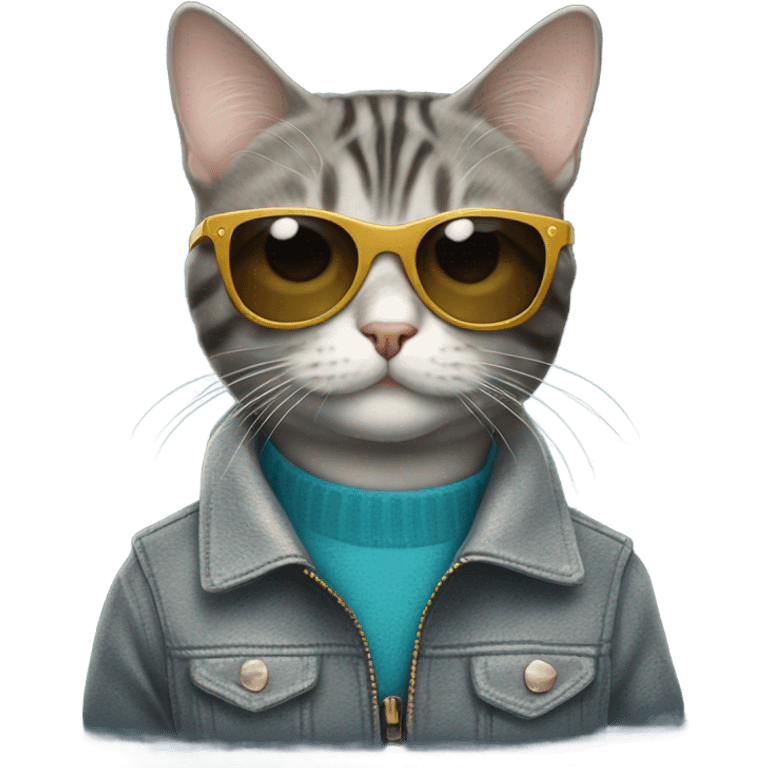 American Wirehair Cat with a jacket and sunglasses  emoji