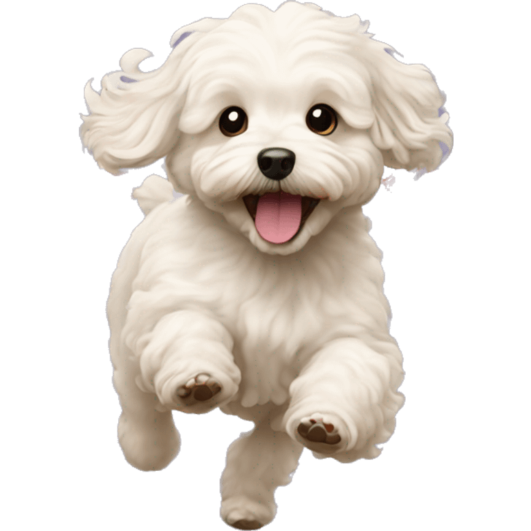 Milky happy maltipoo running and hearts around  emoji