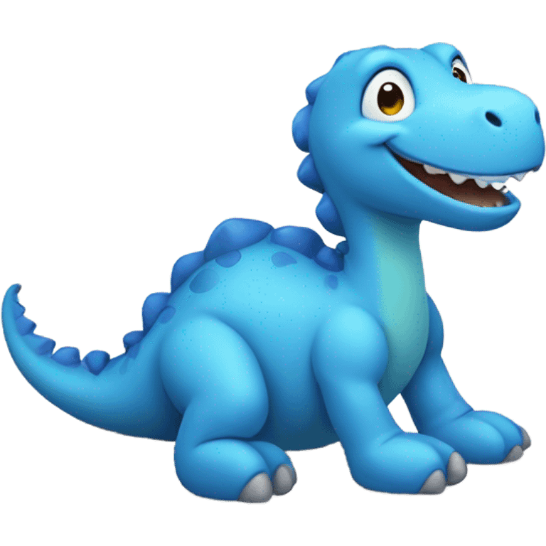 little blue Dino, full body, lay on the ground, closing eyes, smiling emoji