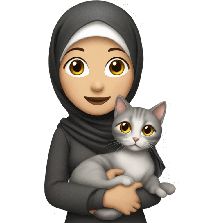 white pretty woman with hijab holding a cat emoji